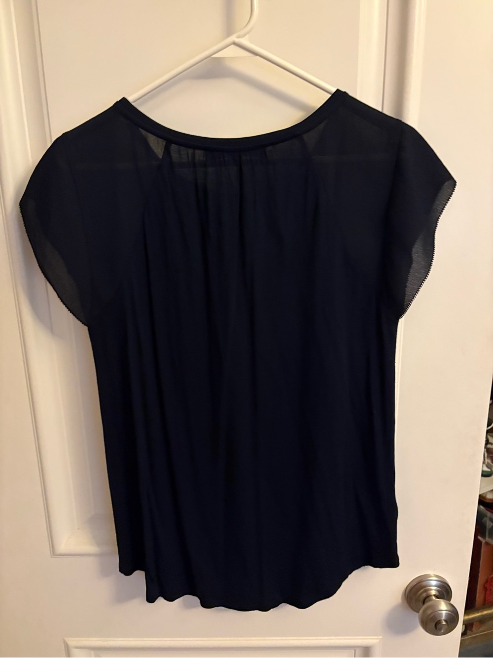 Loft navy cap sleeve gathered front blouse - Picture 7 of 15